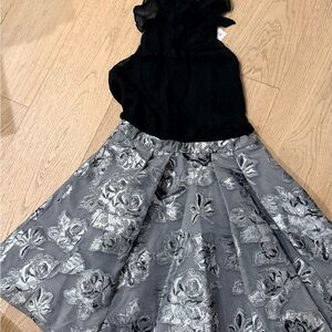 Karen Millen Black and Silver Floral Midi Dress